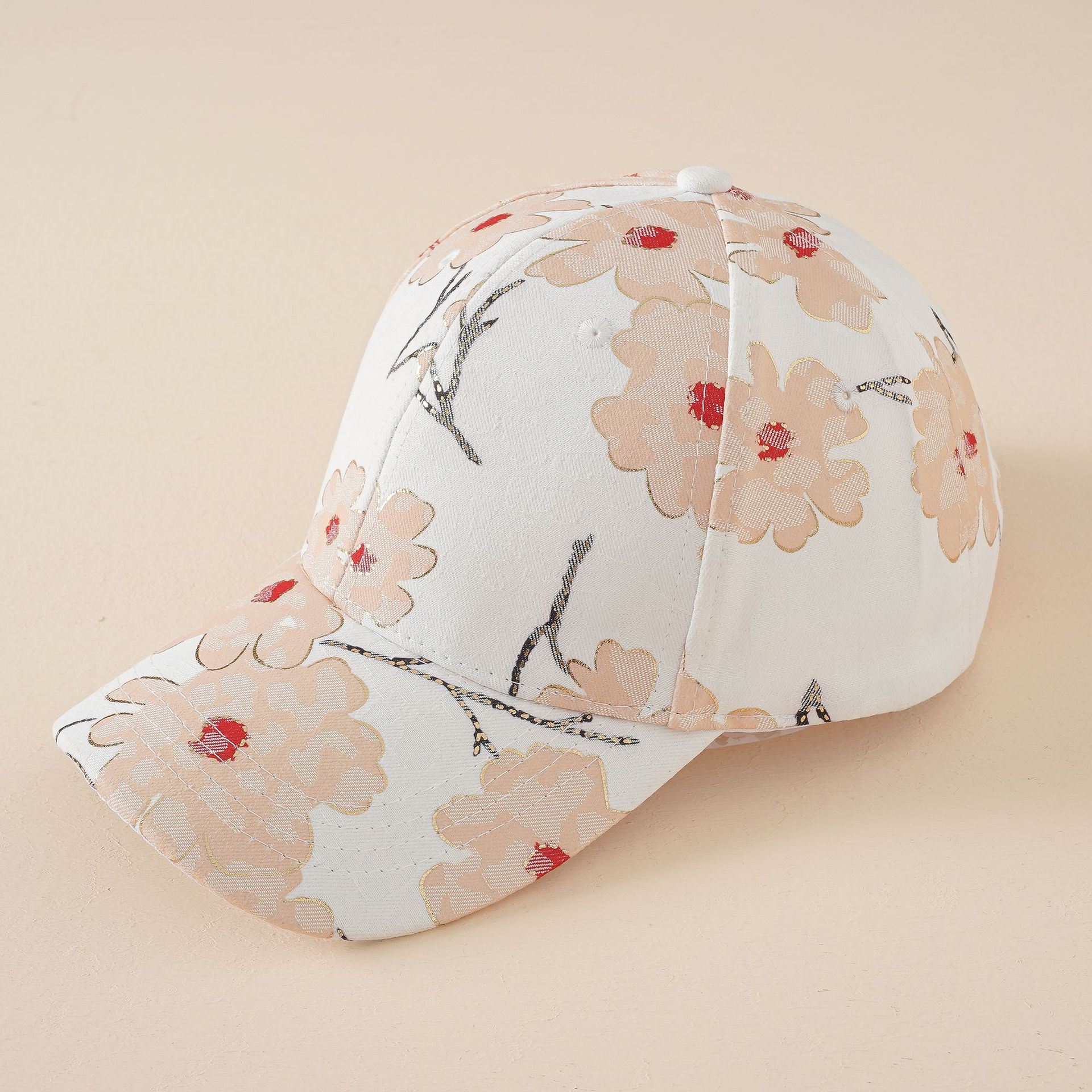 Hat women's new fashion summer and Korean version mixed color flower baseball cap fashion ladies travel sunshade peaked cap tide Doba White